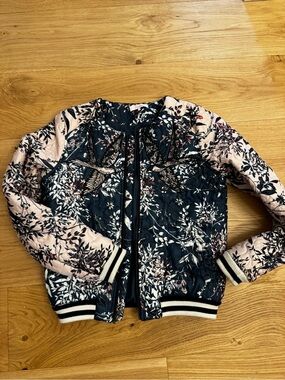 Parker Floral Embroidered Bomber Jacket - Navy & Blush XS